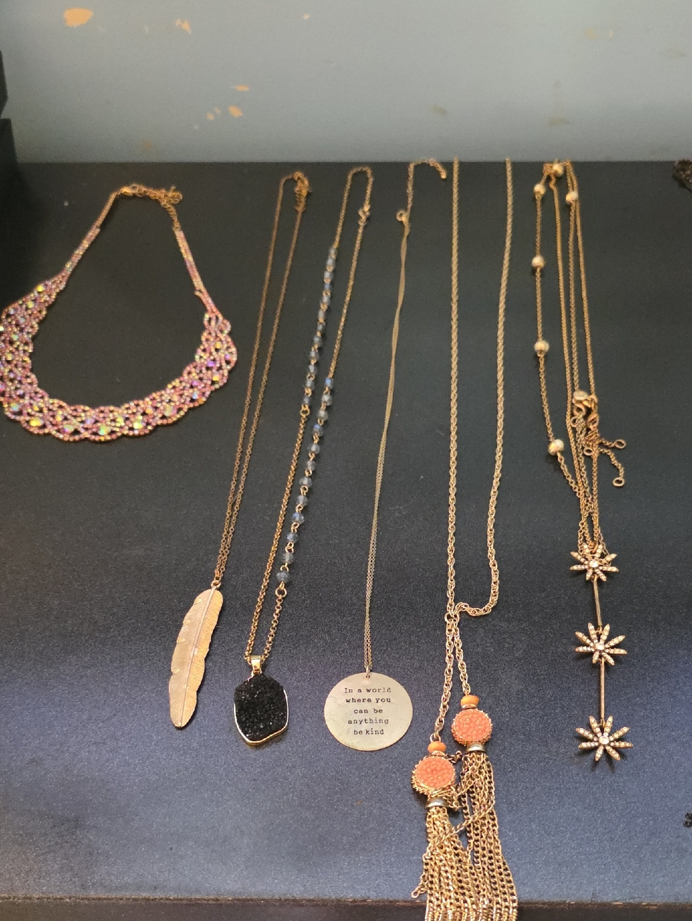 Gold-Tone Multi Necklace Set with Coral and Black Accents